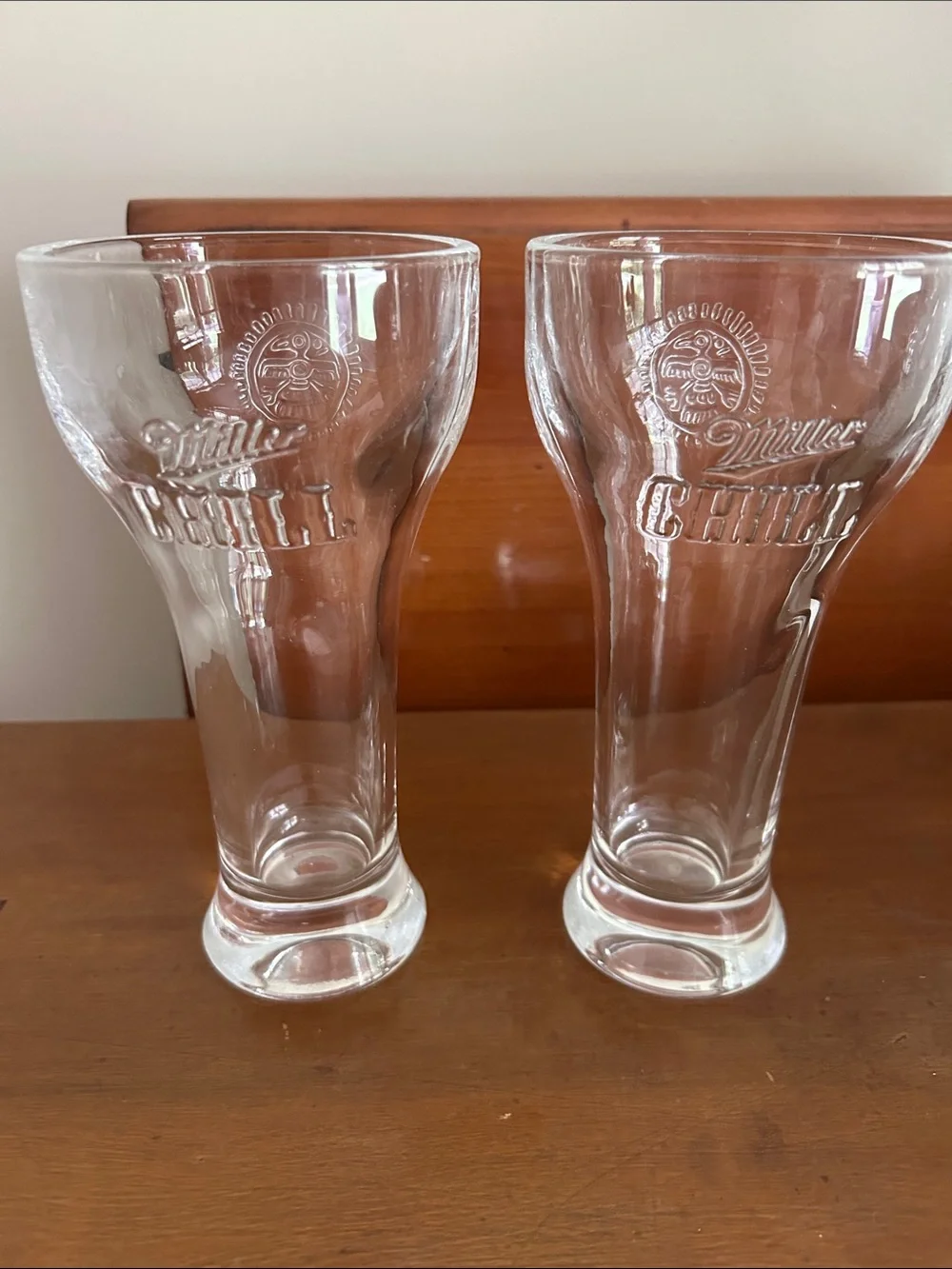 Vintage Miller Chill Clear Thick Pint Glasses - Set of 2